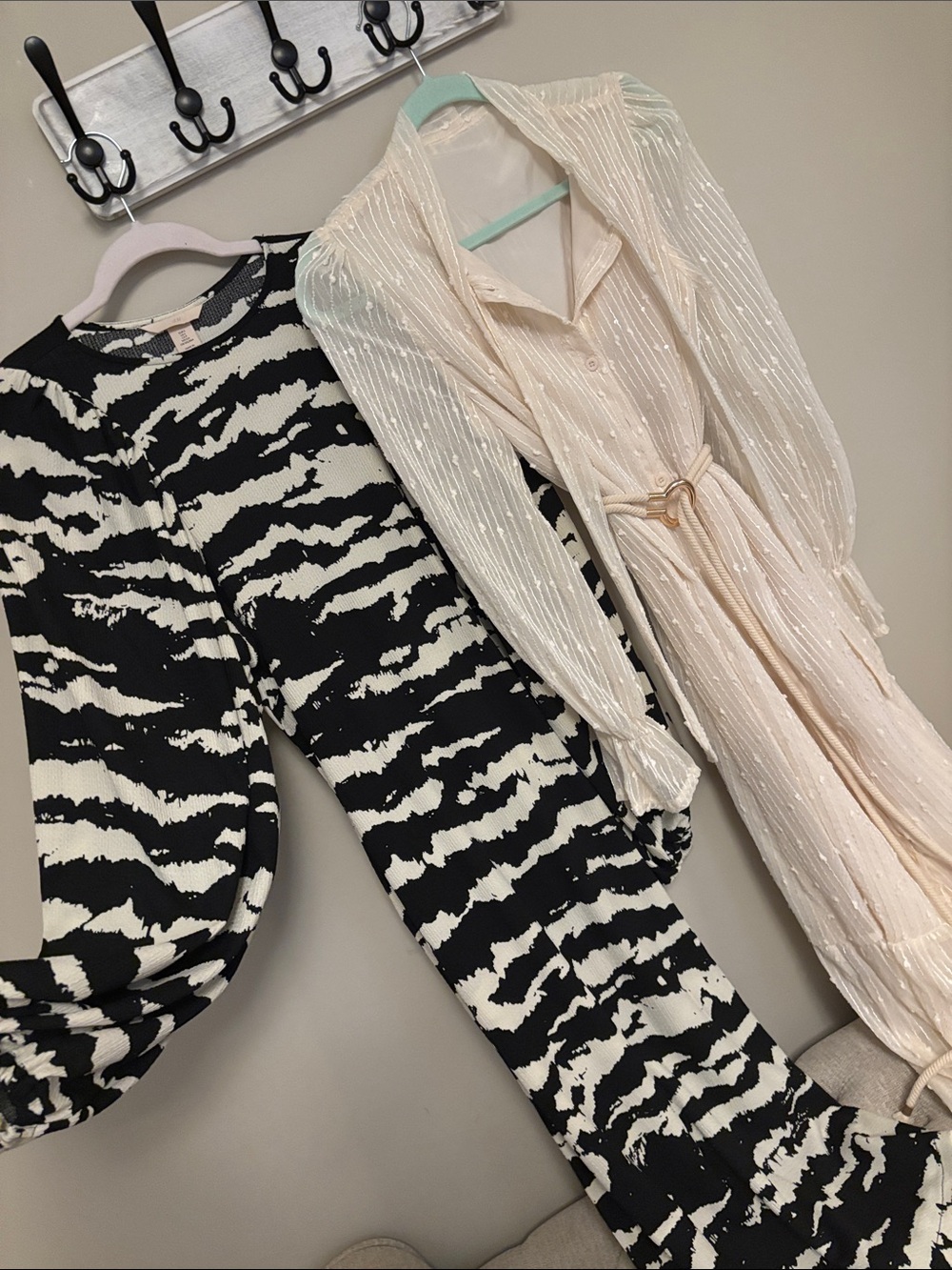 🎀BUNDLE🎀 Black & White Zebra Print Dress and Cream Sequin Shirt Dress Duo